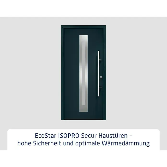 Hörmann EcoStar Haustür ISOPRO Secur IPS 770S - 110 x 210 cm, DIN Anschlag: Rechts, Anthrazitgrau - EcoStar ISOPRO Secur Haustür in Anthrazit mit schmalem, vertikalem Glaseinsatz und silberfarbenem Griff.