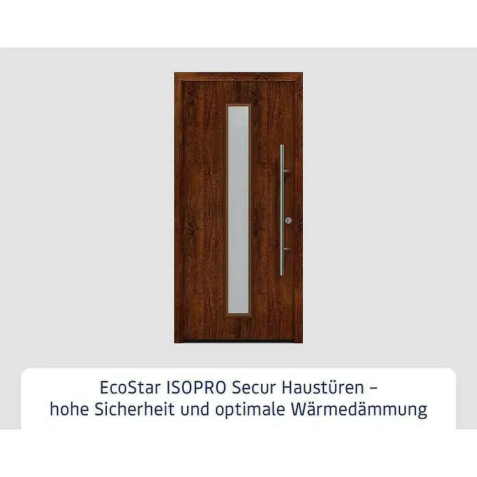 Hörmann EcoStar Haustür ISOPRO Secur IPS 020S - 110 x 210 cm, DIN Anschlag: Rechts, Dark Oak - EcoStar ISOPRO Secur Haustür mit Holzoptik, Fenster, Griff. Hohe Sicherheit und optimale Wärmedämmung vereint in einem stilvollen Design.