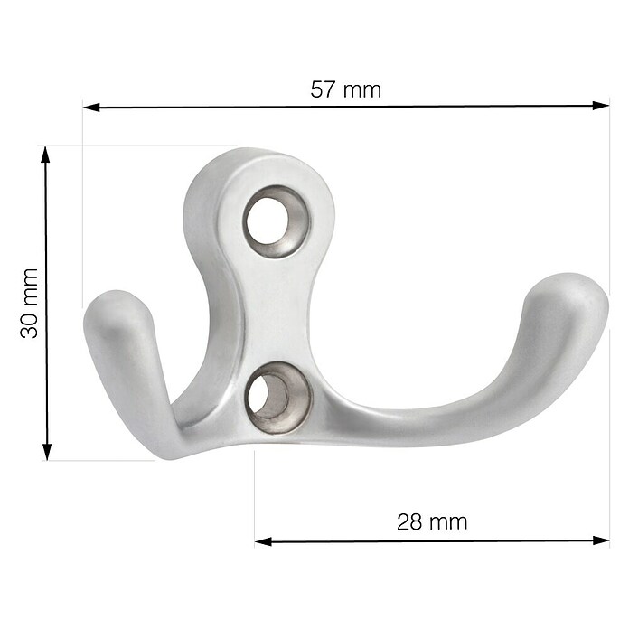 Walteco Jashaak Romero II (l x b x h: 30 x 57 x 28 mm, Aantal haken: 2 st., Verchroomd mat) | BAUHAUS