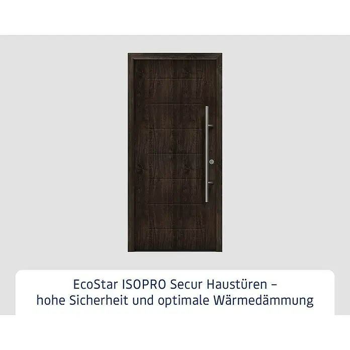 Hörmann EcoStar Haustür ISOPRO Secur IPS 015 - 110 x 210 cm, DIN Anschlag: Rechts, Night Oak - Braune EcoStar ISOPRO Secur Haustür mit vertikalem Griff sorgt für Sicherheit und Wärmeisolierung.
