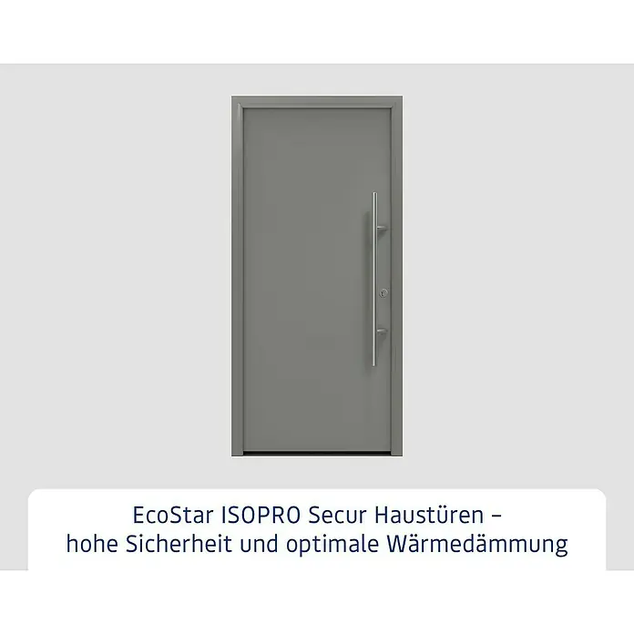 Hörmann EcoStar Haustür ISOPRO Secur IPS 010 - 110 x 210 cm, DIN Anschlag: Rechts, Graualuminium - Graue EcoStar ISOPRO Secur Haustür mit Edelstahlgriff und hoher Wärmeisolierung für erhöhte Sicherheit.