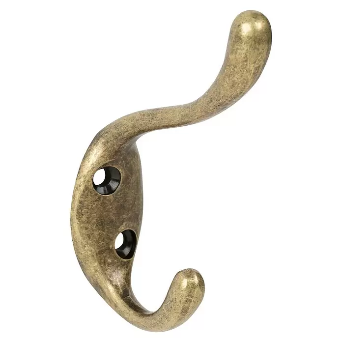 Walteco Garderobenhaken Sentini - L x B x H: 84 x 20 x 60 mm, Anzahl Haken: 2 Stk., Brüniert - Antiker Messinghaken mit zwei Befestigungslöchern.