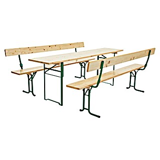 Sunfun Gasilska garnitura (Miza (D x Š x V) 220 x 50 x 77 cm, Klop (D x Š x V): 220 x 25 x 49 cm, Z naslonjalom, Les iglavcev/Jeklo, Lazurno obarvan, Natur/Zelena)
