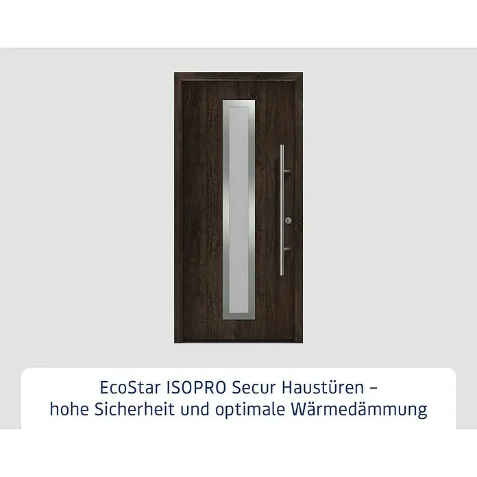 Hörmann EcoStar Haustür ISOPRO Secur IPS 700S - 110 x 210 cm, DIN Anschlag: Rechts, Night Oak - Elegante EcoStar ISOPRO Secur Haustür mit Holzstruktur, Glaseinsatz und langem, senkrechtem Griff für hohe Sicherheit und Wärmedämmung.
