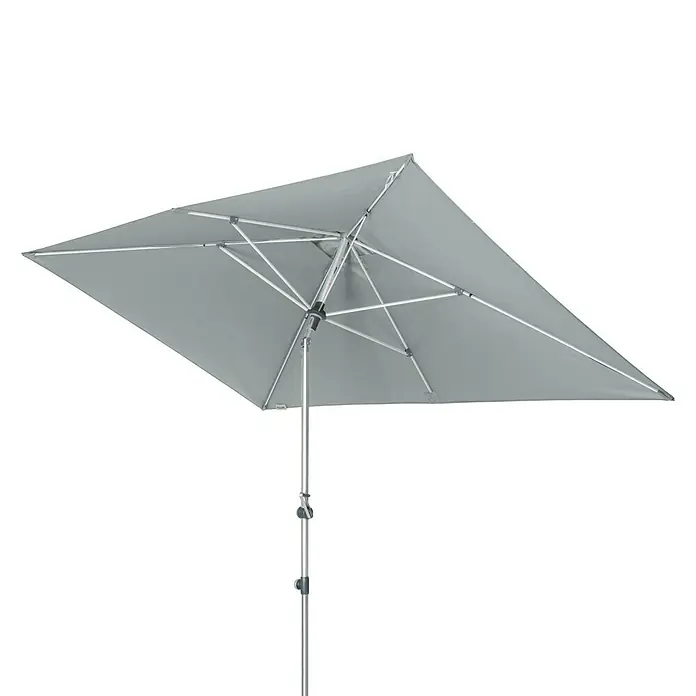Doppler Expert Marktschirm Auto Tilt - Hellgrau, Bespannungsmaß (L x B): 300 x 200 cm - Grauer, quadratischer Sonnenschirm mit silbernem Gestell, ideal für den Garten oder die Terrasse. Der Schirm bietet optimalen Sonnenschutz.