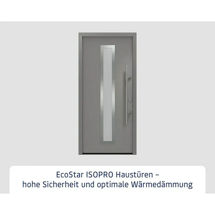 Hörmann EcoStar Haustür ISOPRO IP 700S - 110 x 210 cm, DIN Anschlag: Rechts, Graualuminium - EcoStar ISOPRO Haustür in Grau mit Glaseinsatz und Edelstahlgriff für hohe Sicherheit und optimale Wärmedämmung.