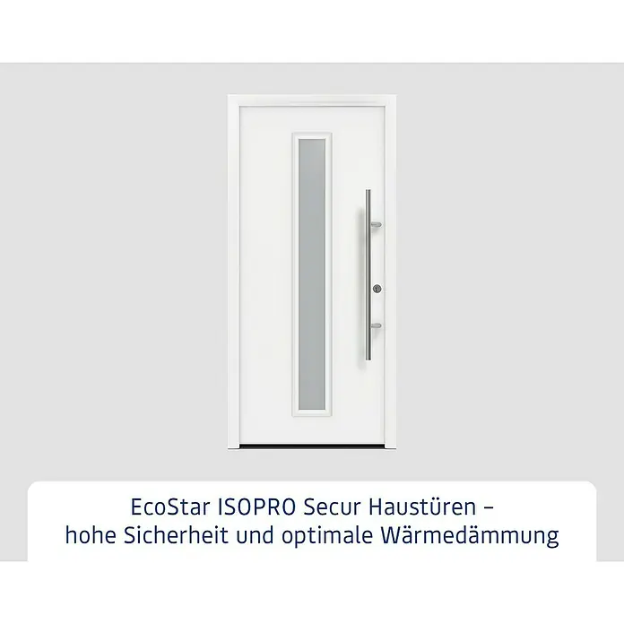 Hörmann EcoStar Haustür ISOPRO Secur IPS 020S - 110 x 210 cm, DIN Anschlag: Rechts, Verkehrsweiß - EcoStar ISOPRO Secur Haustür mit Glasdesign für hohe Sicherheit und optimale Wärmedämmung.