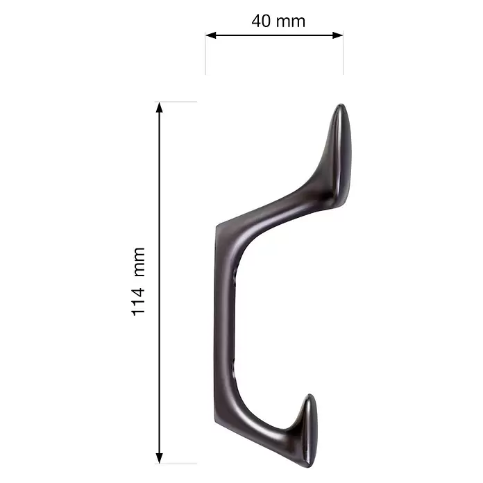 Walteco Garderobenhaken Montorio - L x B x H: 110 x 45 x 40 mm, Anzahl Haken: 2 Stk., Anthrazit - Satin dunkelgrauer Metall-Kleiderhaken, 114 mm hoch und 40 mm tief.