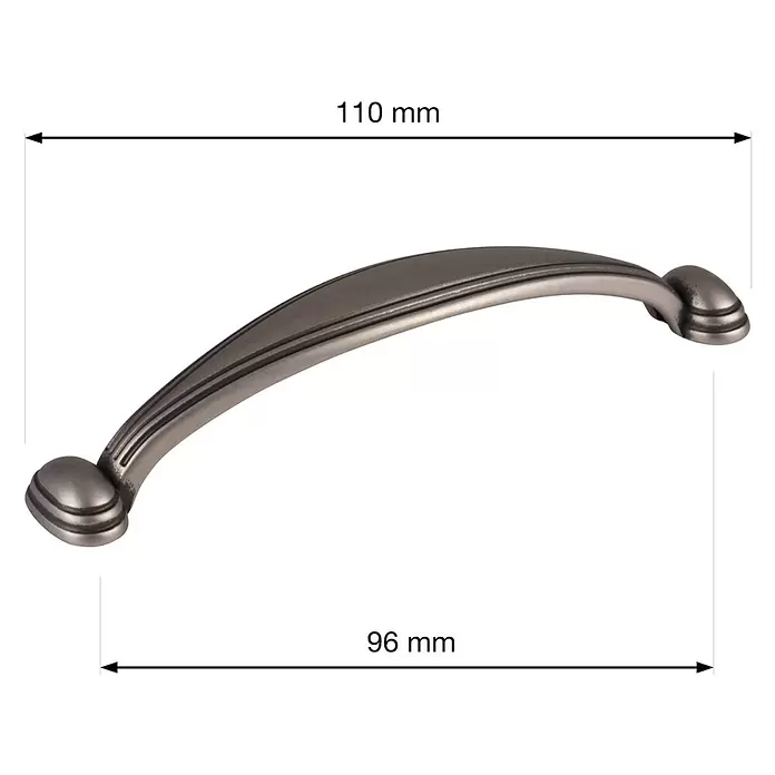Walteco Möbelgriff Trigo - Lochabstand: 96 mm, Sonstige, Nickel-Patina - Gebogener Metall-Möbelgriff in Dunkelgrau, 110mm Länge, Lochabstand 96mm.