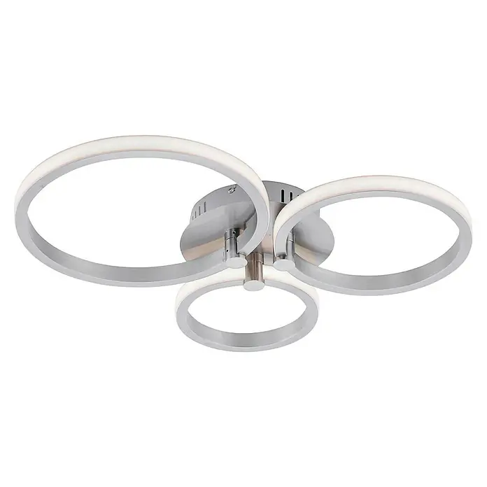 Just Light LED-Deckenleuchte Johanna - 18 W, L x B x H: 49 x 40 x 8 cm, Silber, Warmweiß - Deckenleuchte mit drei silbernen Ringen, die ein modernes und elegantes Design für jeden Raum bietet.