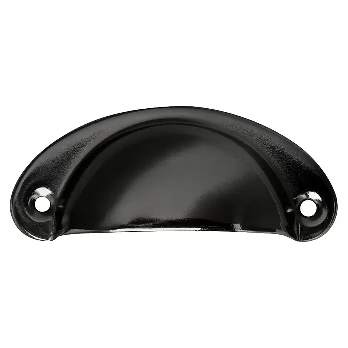 Walteco Möbelgriff Skive - Lochabstand: 66 mm, Sonstige, Zink Schwarz - Schwarzer Metall-Muschelgriff für Schubladen oder Schränke, mit glänzender Innenfläche und zwei Schraublöchern.