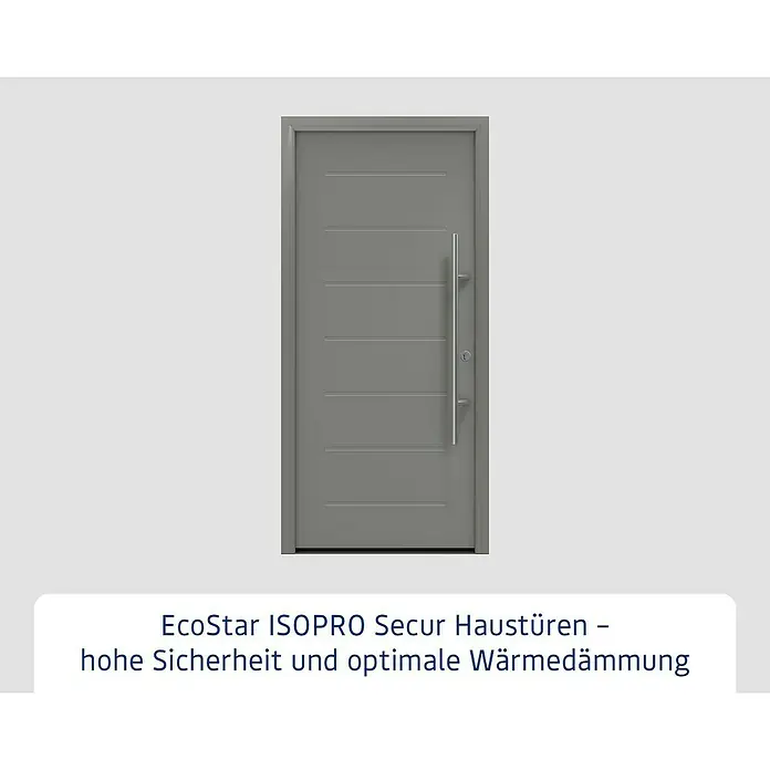 Hörmann EcoStar Haustür ISOPRO Secur IPS 015 - 110 x 210 cm, DIN Anschlag: Rechts, Graualuminium - EcoStar ISOPRO Secur Haustür: Hohe Sicherheit und optimale Wärmedämmung für Ihr Zuhause. Stilvolles Design in Grau.