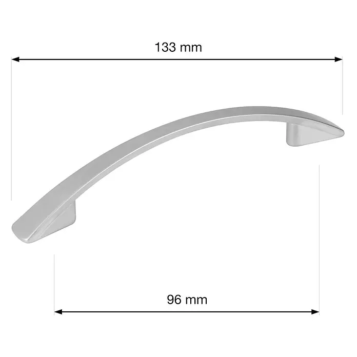 Walteco Möbelgriff Dakota - Lochabstand: 96 mm, Sonstige, Verchromt matt - Silberner, gebogener Möbelgriff mit 96 mm Lochabstand.