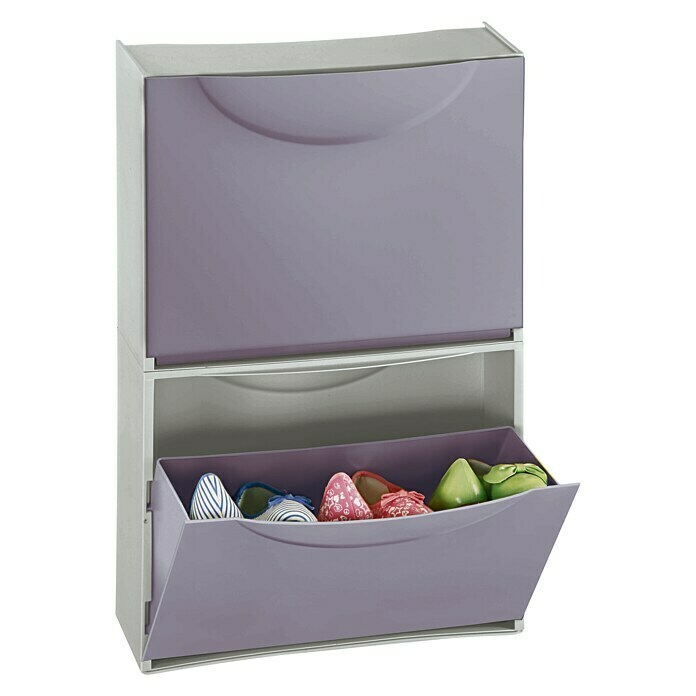 Dormitorio abatible horizontal con armarios superiores en color violeta con  tiradores empotrados redondos