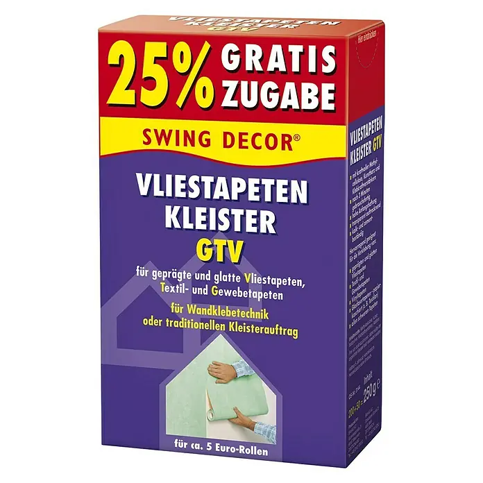 Swing Decor Tapetenkleister Vlieskleister - 250 g - Packung Vliestapeten Kleister GTV von Swing Decor, mit 25% Gratis-Zugabe. Geeignet für verschiedene Tapetenarten.