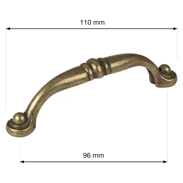Walteco Möbelgriff Alberta - Lochabstand: 96 mm, Sonstige, Brüniert - Gebogener Schrankgriff aus antikem Bronze mit Zierdetails.