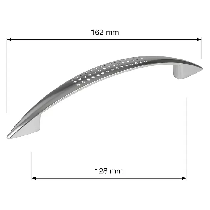 Walteco Möbelgriff Jamo - Lochabstand: 128 mm, Sonstige, Verchromt matt - Silberfarbener Möbelgriff mit strukturierter Oberfläche, 162 mm Länge und 128 mm Lochabstand.