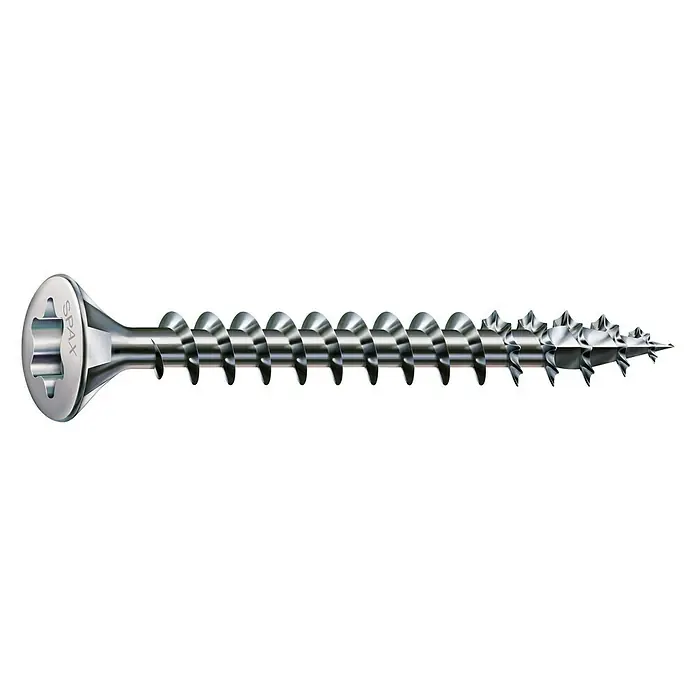 Spax Linsenkopfschraube T-STAR plusØ x L: 4 x 40 mm, Vermessingt, 120 Stk., Vollgewinde - Bild einer Spax-Holzschraube. Diese Schraube ist aus Stahl gefertigt und hat einen Senkkopf mit einem Kreuzschlitz. Ideal für Holzverbindungen.
