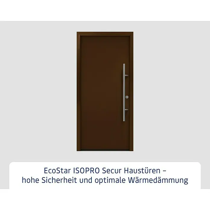 Hörmann EcoStar Haustür ISOPRO Secur IPS 010 - 110 x 210 cm, DIN Anschlag: Rechts, Terrabraun - EcoStar ISOPRO Haustür Secur: Elegante, braune Haustür mit langem, silbernem Griff für hohe Sicherheit und optimale Wärmedämmung.