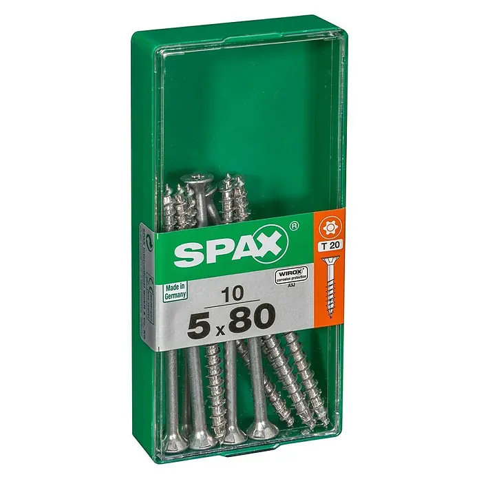 Spax T-Star plus Universalschraube T-Star plus - Ø x L: 5 x 80 mm, WIROX Oberfläche, T-Star plus, 10 Stk. - Packung Spax Schrauben 5x80 mm, T20 Senkkopf, ideal für Holzkonstruktionen und Heimwerkerprojekte. Hochwertige Verarbeitung.