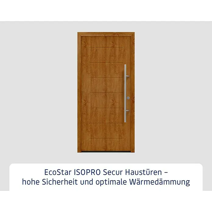 Hörmann EcoStar Haustür ISOPRO Secur IPS 015 - 110 x 210 cm, DIN Anschlag: Rechts, Golden Oak - Braune EcoStar Haustür mit silbernem Griff, die für Sicherheit und optimale Wärmedämmung sorgt. Hochwertige Tür für Ihr Zuhause.