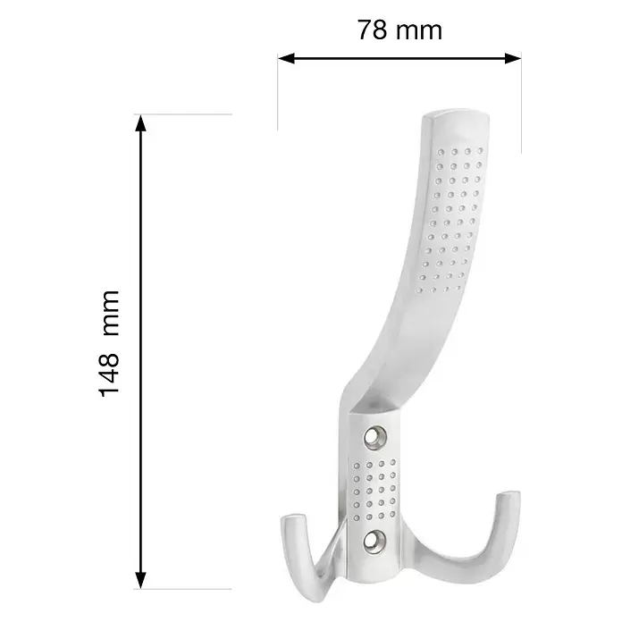 Walteco Garderobenhaken Camel I - L x B x H: 133 x 74 x 64 mm, Anzahl Haken: 3 Stk., Verchromt matt - Bürsteter Metall-Mehrfachhaken Garderobe, 148 mm hoch und 78 mm breit.