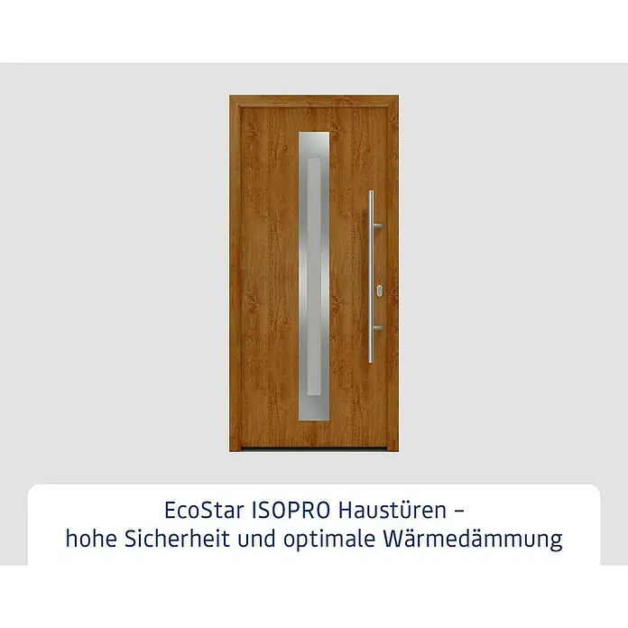 Hörmann EcoStar Haustür ISOPRO IP 770S - 110 x 210 cm, DIN Anschlag: Rechts, Golden Oak - Elegante EcoStar ISOPRO Haustür mit Holzoptik und vertikalem Glaseinsatz für hohe Sicherheit und optimale Wärmedämmung.