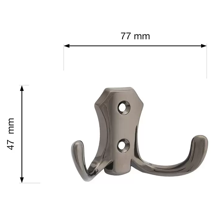 Walteco Garderobenhaken Romana II - L x B x H: 77 x 47 x 30 mm, Anzahl Haken: 2 Stk., Vernickelt Schwarz - Metall-Doppelhaken in Anthrazit für Wandmontage.