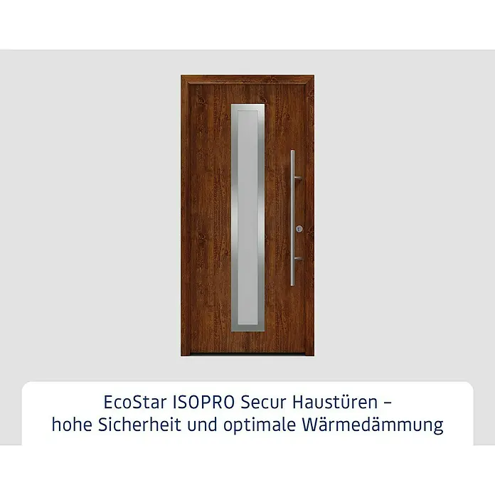 Hörmann EcoStar Haustür ISOPRO Secur IPS 700S - 110 x 210 cm, DIN Anschlag: Rechts, Dark Oak - EcoStar ISOPRO Secur Haustür in Holzoptik mit Glaseinsatz und Edelstahlgriff für hohe Sicherheit und Wärmedämmung.