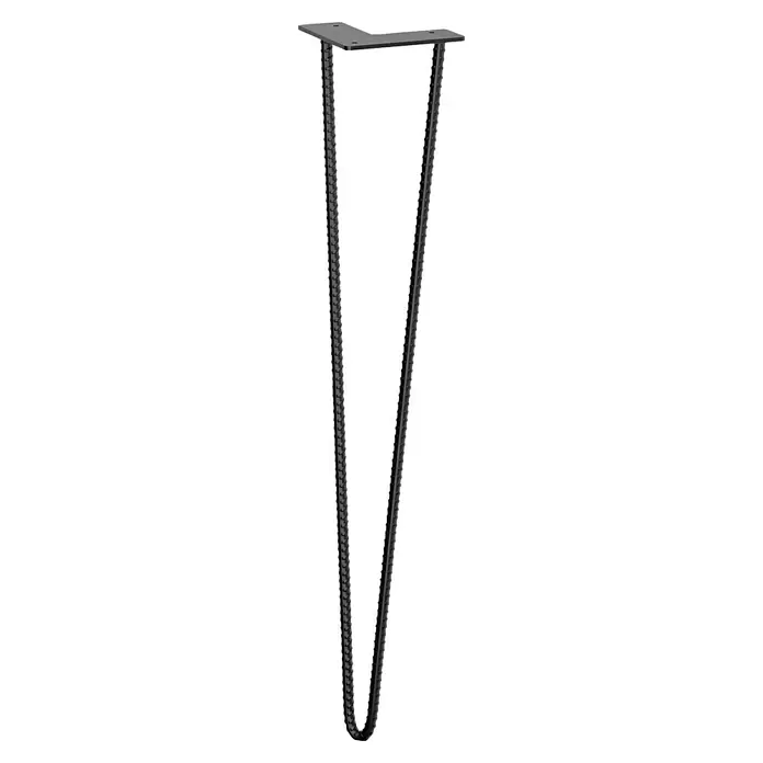 Walteco Möbelfuß Roxor II - Höhe: 710 mm, Stahl, Schwarz - Schwarzes V-förmiges Haarnadel-Möbelbein aus gerippten Metallstangen mit flacher Montageplatte und Schraubenlöchern.