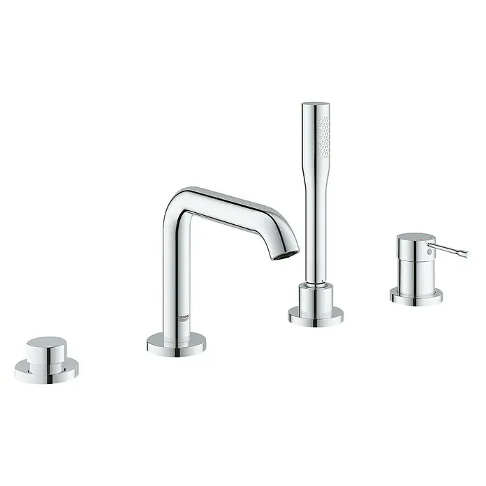 Grohe Essence Wannenrandarmatur4-Loch, Chrom, Glänzend - Eine elegante Grohe Badezimmerarmatur mit verchromter Oberfläche und minimalistischem Design für moderne Bäder.