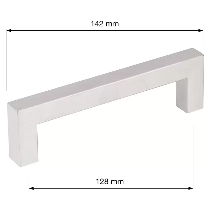 Walteco Möbelgriff Tina - Lochabstand: 128 mm, Stahl rostfrei, Edelstahl-Optik - Gebürsteter Edelstahl-Möbelgriff, 142mm Gesamtlänge, 128mm Lochabstand.