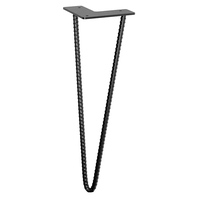 Walteco Möbelfuß Roxor II - Höhe: 406 mm, Stahl, Schwarz - Schwarzes Metall-Hairpin-Möbelbein mit geripptem Design und flacher Montageplatte.