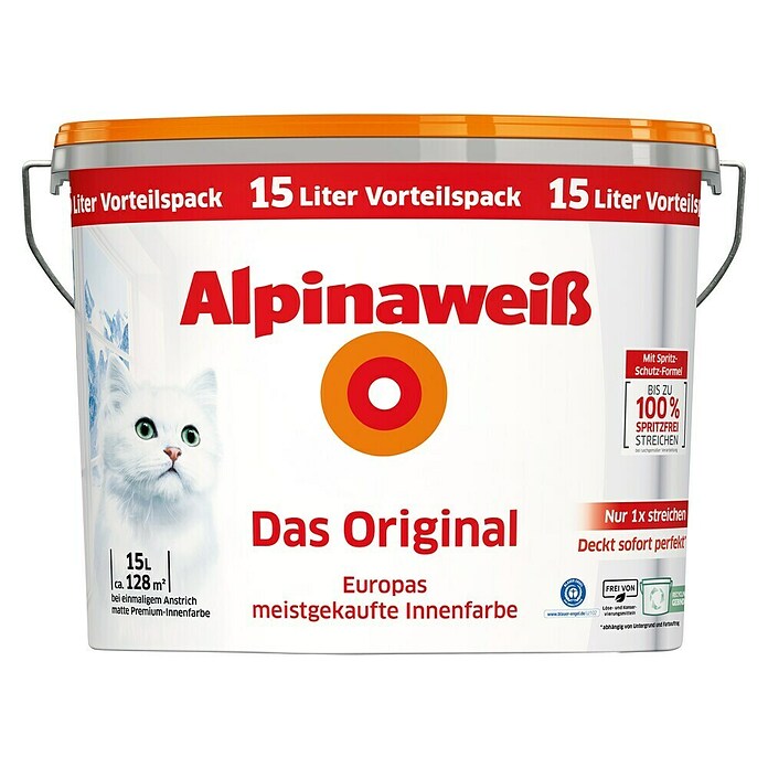 Alpina Alpinaweiß Wandfarbe Das Original (Weiß, Matt, 15 l, Konservierungsmittelfrei) | BAUHAUS