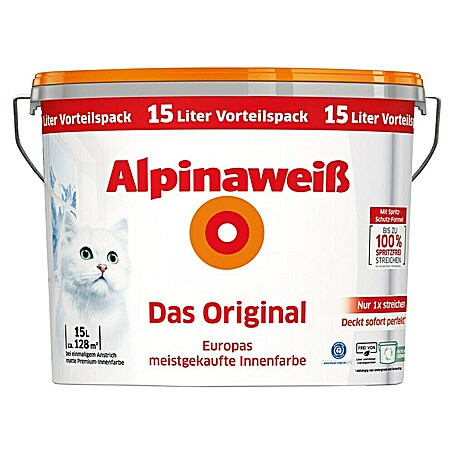 Alpina Alpinaweiss Wandfarbe Das Original (Weiß, Matt, 15 l, Konservierungsmittelfrei)