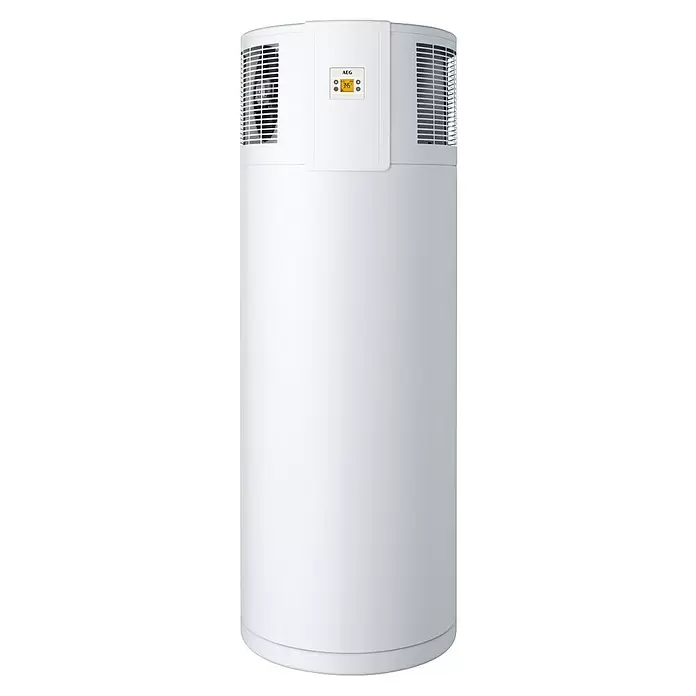 AEG Warmwasser-Wärmepumpe EL Plus - Heizleistung: 1,3 W - 1,6 W, Fassungsvermögen: 300 l - Weißer AEG Wärmepumpen-Warmwasserspeicher mit Digitalanzeige.