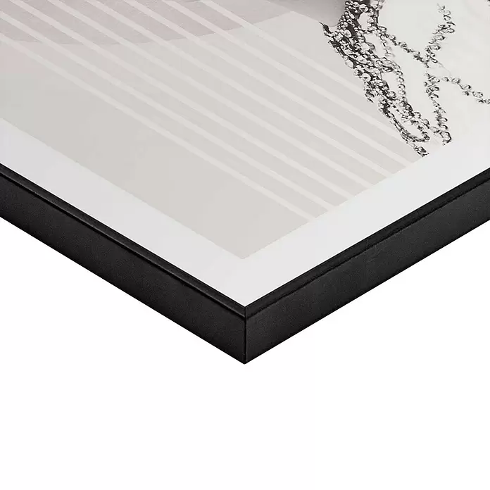 Reinders Bild Slim Frame Black - Graphic Female, B x H: 40 x 50 cm - Schwarz gerahmtes Bild mit weißem Passepartout, zeigt helle diagonale Streifen und abstrakte Textur.
