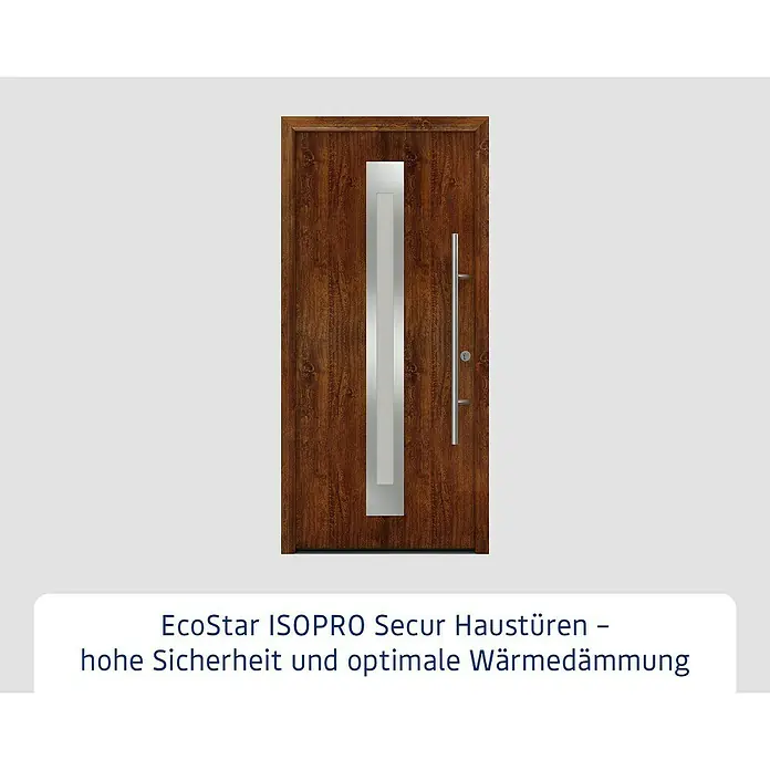 Hörmann EcoStar Haustür ISOPRO Secur IPS 770S - 110 x 210 cm, DIN Anschlag: Rechts, Dark Oak - Braune EcoStar ISOPRO Secur Haustür mit Glasausschnitt und Griff für hohe Sicherheit und optimale Wärmedämmung.
