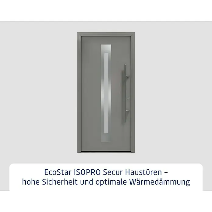 Hörmann EcoStar Haustür ISOPRO Secur IPS 770S - 110 x 210 cm, DIN Anschlag: Rechts, Graualuminium - EcoStar ISOPRO Secur Haustür in Grau mit Glaseinsatz und modernem Griff. Hohe Sicherheit und optimale Wärmedämmung für Ihr Zuhause.