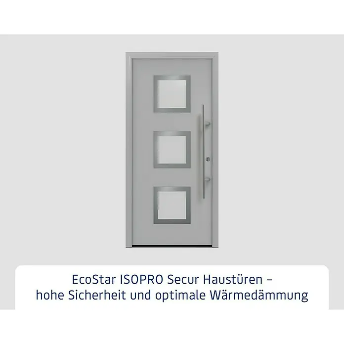 Hörmann EcoStar Haustür ISOPRO Secur IPS 810S - 110 x 210 cm, DIN Anschlag: Rechts, Weißaluminium - EcoStar ISOPRO Haustür: Sichere und wärmegedämmte Eingangstür mit modernem Design und drei quadratischen Fenstern.