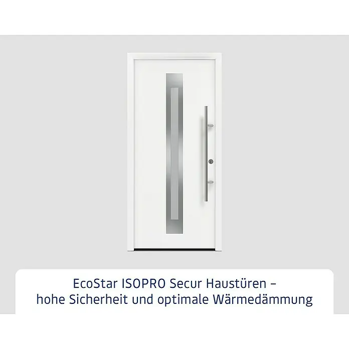 Hörmann EcoStar Haustür ISOPRO Secur IPS 770S - 110 x 210 cm, DIN Anschlag: Rechts, Verkehrsweiß - EcoStar ISOPRO Secur Haustür: Moderne, weiße Haustür mit einem schmalen, vertikalen Edelstahl-Designelement und einem langen Türgriff.