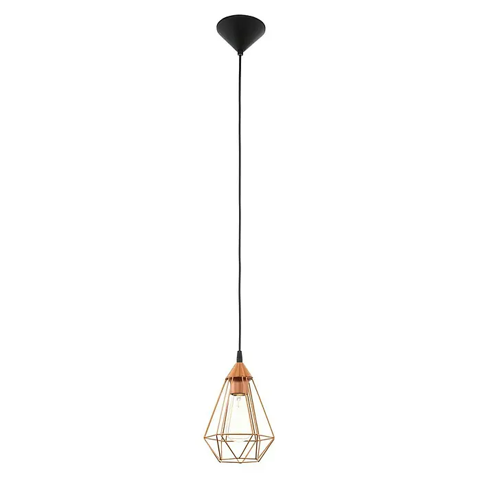 Eglo Tarbes Lámpara colgante redonda - Cobre, Altura: 110 cm, Diámetro: 175 mm - Elegante lámpara colgante con suspensión negra y pantalla de filigrana color cobre con diseño geométrico. Crea un ambiente moderno y sofisticado.