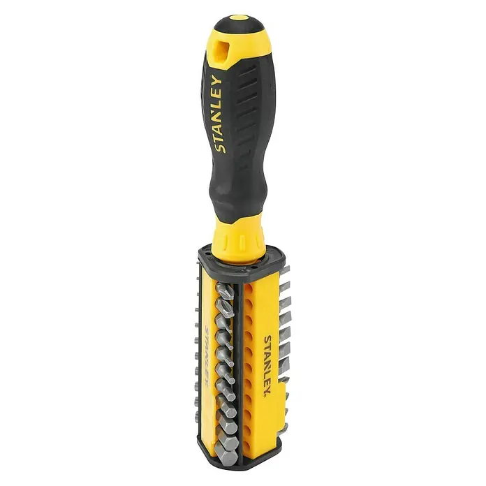 Stanley Destornillador de punta intercambiable STHT0-70885 - 34 pzs. - Juego de destornilladores Stanley con varias puntas en un soporte amarillo para diversas aplicaciones de atornillado.