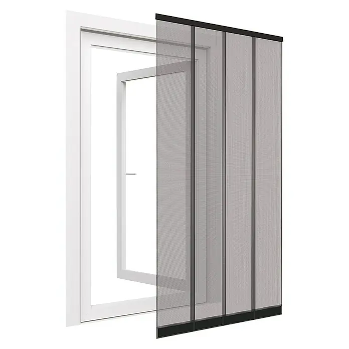 Easy Life Lamellenvorhang - B x H: 100 x 220 cm, Farbe Netz: Anthrazit - Fenster mit Fliegengitter: Ein weißer Rahmen mit einem Insektenschutzgitter, das zuverlässig vor Mücken und Insekten schützt. Ideal für Wohnräume.