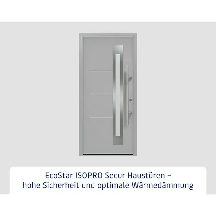 Hörmann EcoStar Haustür ISOPRO Secur IPS 780S - 110 x 210 cm, DIN Anschlag: Rechts, Weißaluminium - EcoStar ISOPRO Secur Haustür: Stilvolle, moderne Haustür in Grau mit senkrechtem Glaselement und Edelstahlgriff für hohe Sicherheit.