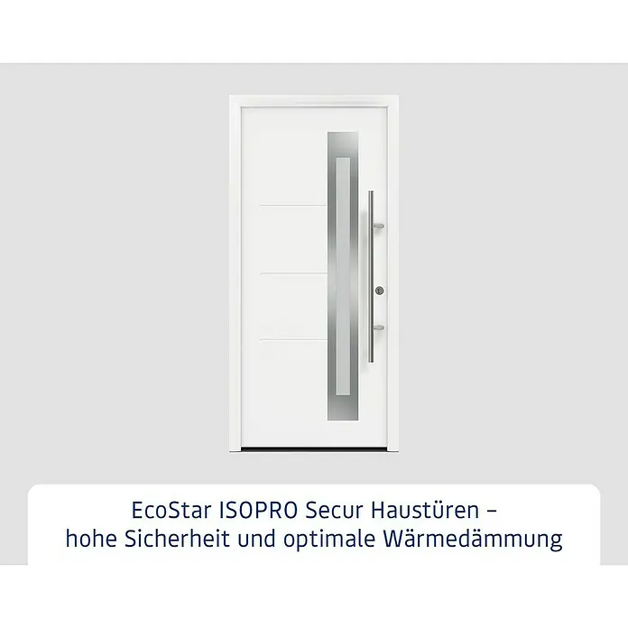 Hörmann EcoStar Haustür ISOPRO Secur IPS 780S - 110 x 210 cm, DIN Anschlag: Rechts, Verkehrsweiß - Weiße EcoStar ISOPRO Secur Haustür mit senkrechtem Edelstahlgriff für hohe Sicherheit und optimale Wärmedämmung.