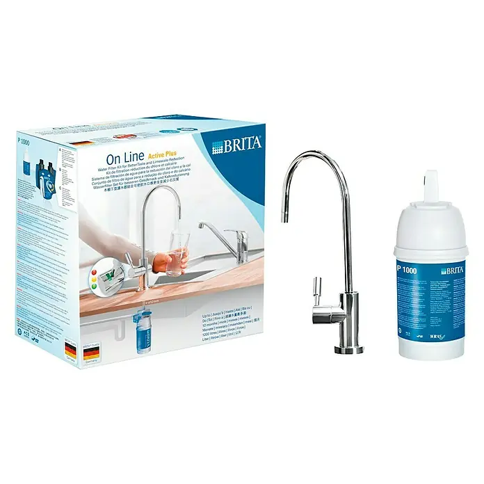 Brita Filtro de agua On Line Active Plus - Fregaderos - Kit de filtro de agua BRITA On Line Active Plus: Mejor sabor y menos cal. Incluye grifo y cartucho filtrante P 1000.