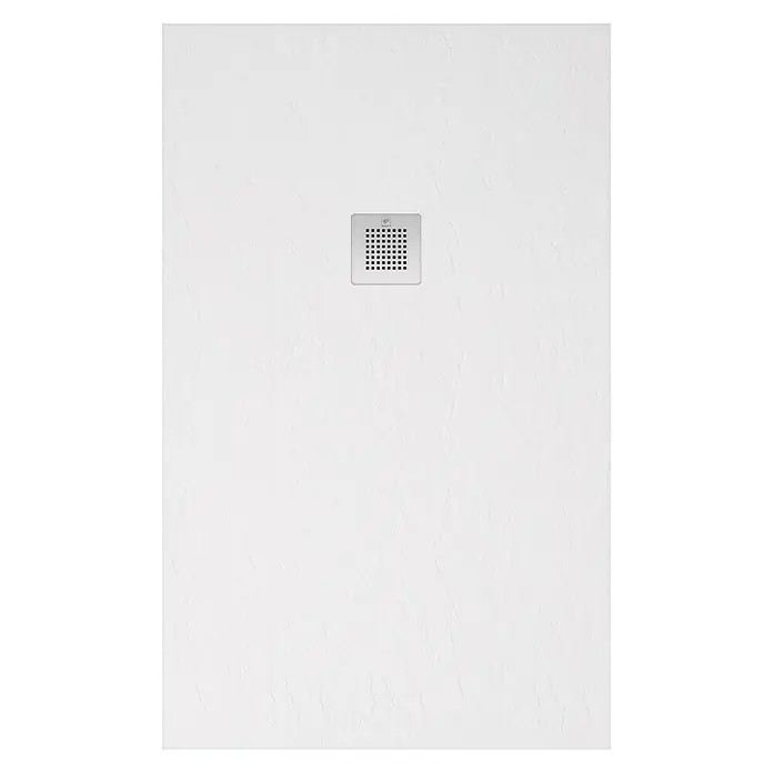 Torvisco Plato de ducha Extraflat - L x An: 70 x 120 cm, Material compuesto, Blanco - Un plato de ducha plano y blanco con un desagüe cuadrado en el centro. El diseño sencillo encaja perfectamente en baños modernos.