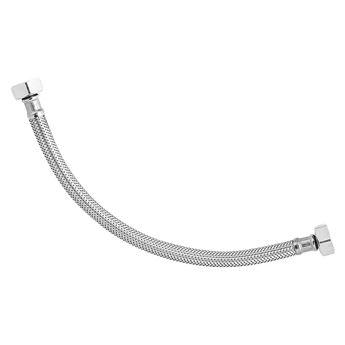 Flexo de conexión - ½″/½″, Largo: 50 cm, Hembra - Hembra - Esta imagen muestra un conector de grifo flexible, recubierto con trenzado de acero inoxidable, destinado a aplicaciones de fontanería.