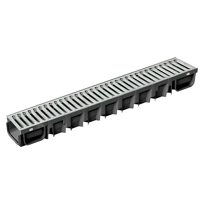 Dakota Canal de drenaje con rejilla galvanizada - 100 x 13 x 7,5 cm - Canaleta ranurada hecha de material duradero para un drenaje eficaz. Ideal para áreas exteriores que requieren una eliminación fiable del agua superficial.